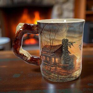 Golden Retreat Cabin Scenic Sculpted Mug by Terry Redlin